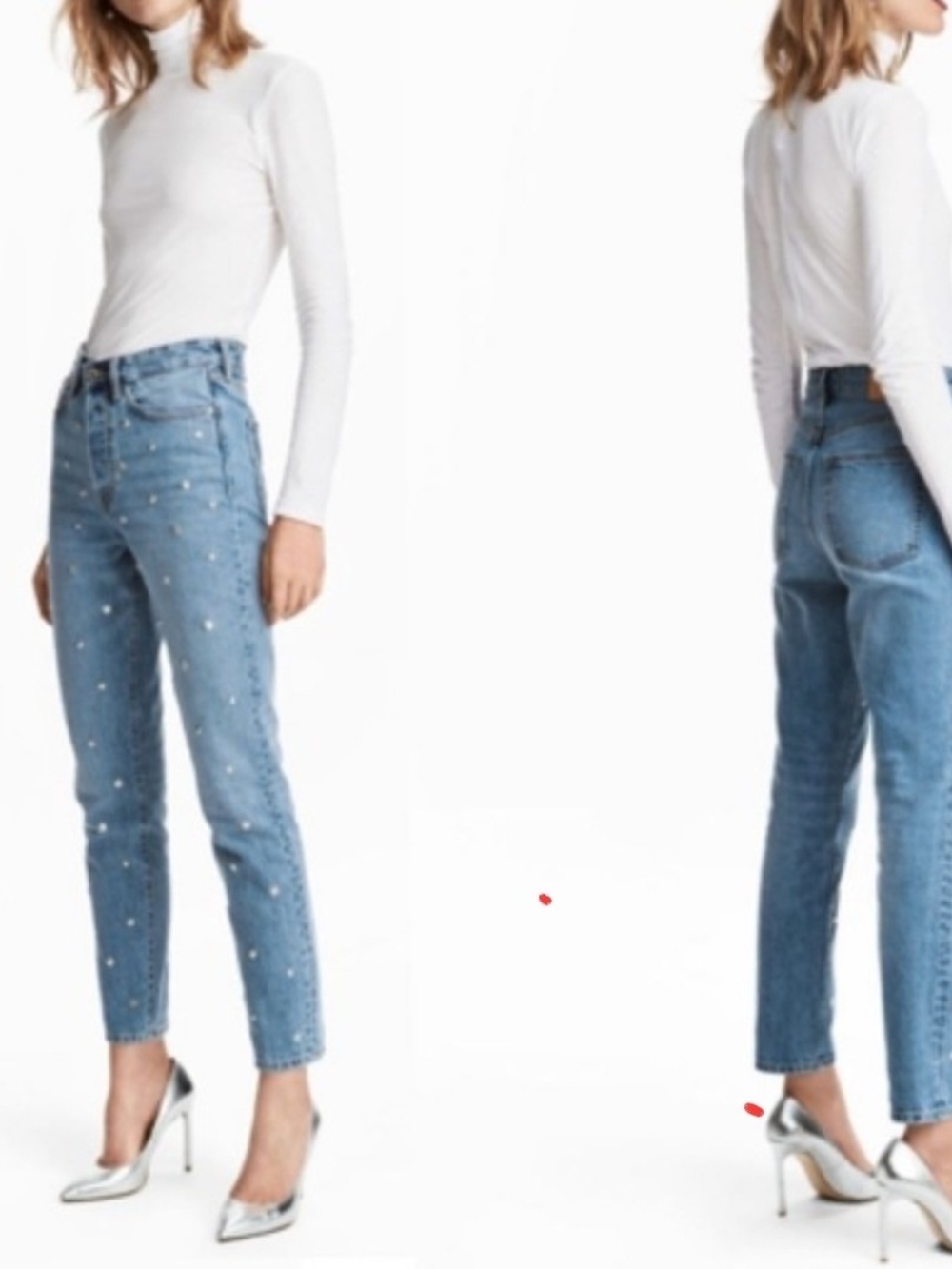 H&M & DENIM Vintage fit high waist silver studs embellishments jeans